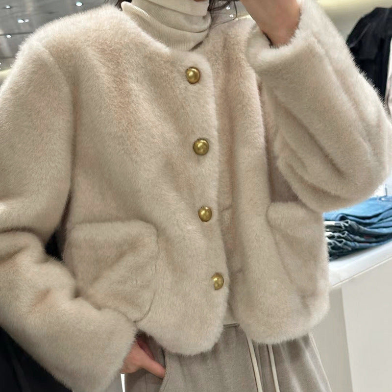 Integrated Artificial Mink Fur Short Coat – Elegant Faux Fur Jacket for Women