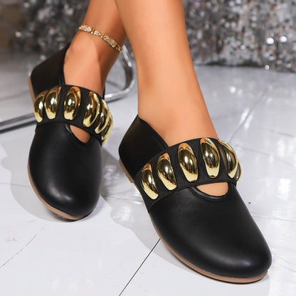 Plus Size Round Head Buckle Flat Pumps | Comfortable Low-Top Flats for Women