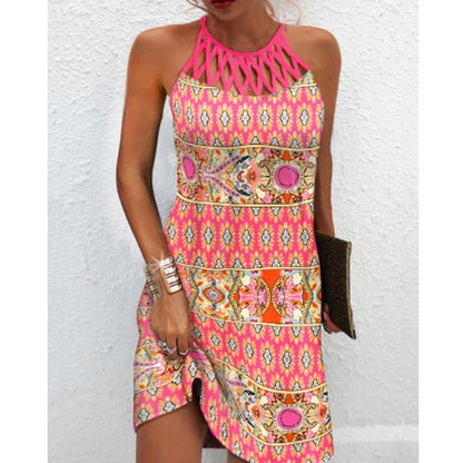Halterneck Printed A-Line Dress | Summer Casual Dress & Breezy Outfit for Women