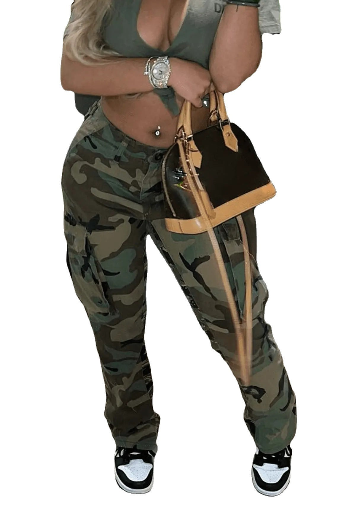 Casual High Waist Straight Leg Camouflage Pants For Women