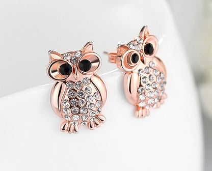 Earrings Crystal Owl Stud Rose Gold Elegant Jewelry Trend 2025