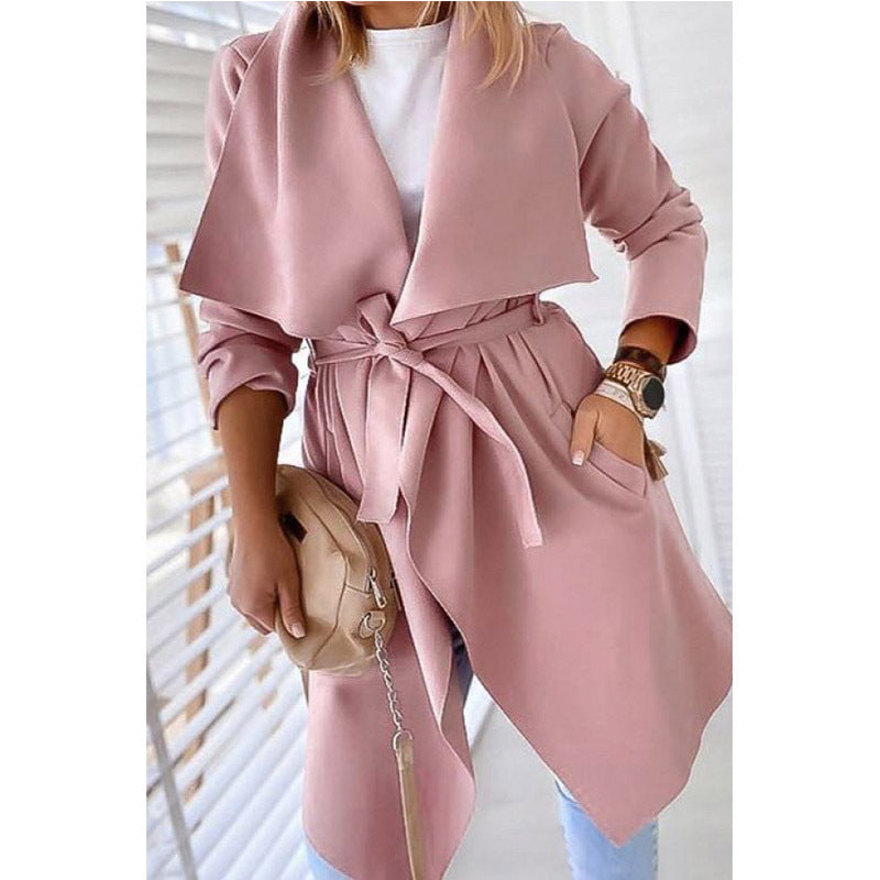 Medium-Length Lapel Trench Coat – Trench Coats Women Outfit Classy & Elegant Winter Outfits