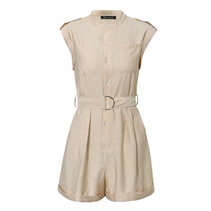 2025 Women S Casual Cargo Jumpsuit Sleeveless O Neck Playsuit With Pocket Belt Loose Pencil Pants