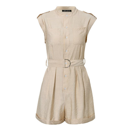 2025 Women S Casual Cargo Jumpsuit Sleeveless O Neck Playsuit With Pocket Belt Loose Pencil Pants