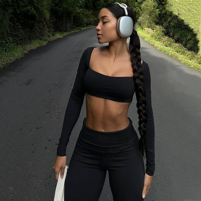 Square Neck Bodycon Jumpsuit Slim Fit Flared Pants For Fall Winter