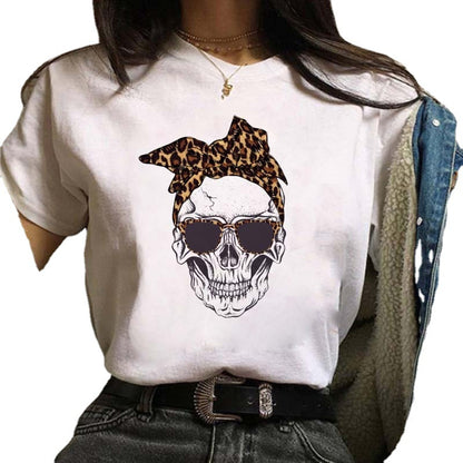 Womens Fashion Versatile Cow Skull Print T Shirt Casual Cute Short Sleeve Tee Summer Graphic Shirt Dress