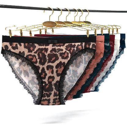 Leopard Print Low-Rise Panties – Lace Trim Ladies Briefs with Stretch & Everyday Comfort