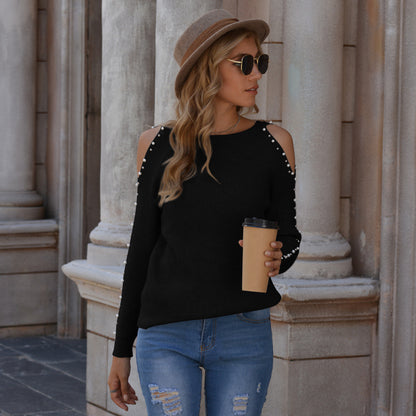 Beaded Off-Shoulder Knit Pullover – Fall & Winter Glam