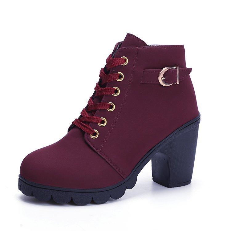 Chunky Block Heel Buckle Ankle Boots | European & American Style PU Leather Suede Boots for Women