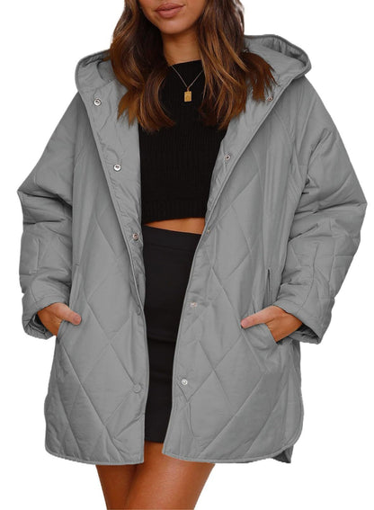 Women’s Diamond Quilted Hooded Jacket – Loose Fit Casual Coats & Jackets Japanese Korean Style