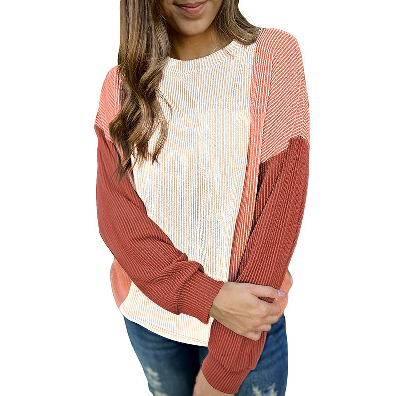 European & American Fashion Thread Stitching Loose Pullover Sweater for Women