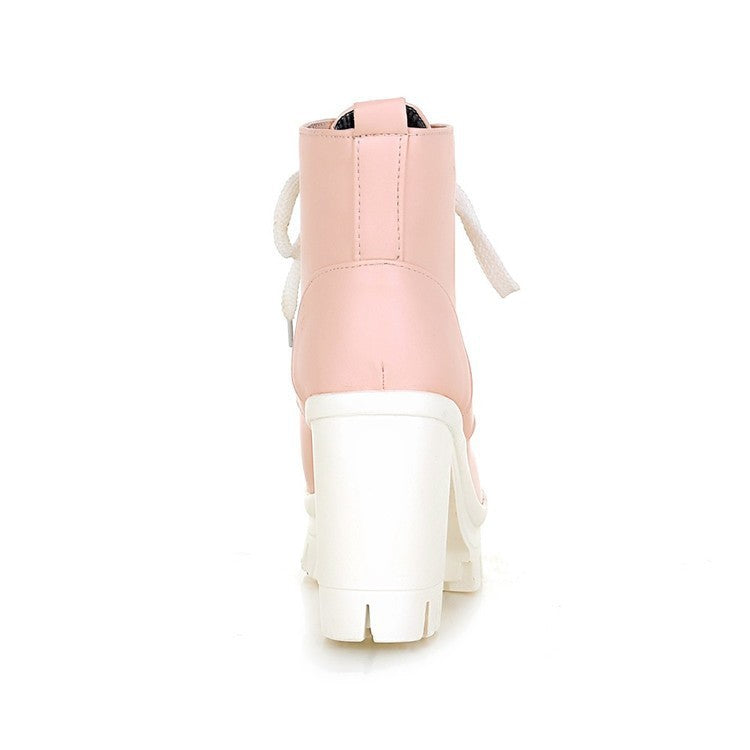 Platform High Heel Boots for Women – Waterproof Lace-Up European & American Fashion