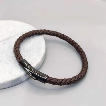Titanium Steel Leather Braided Bracelet – Unisex Adjustable Bracelet for Everyday Wear