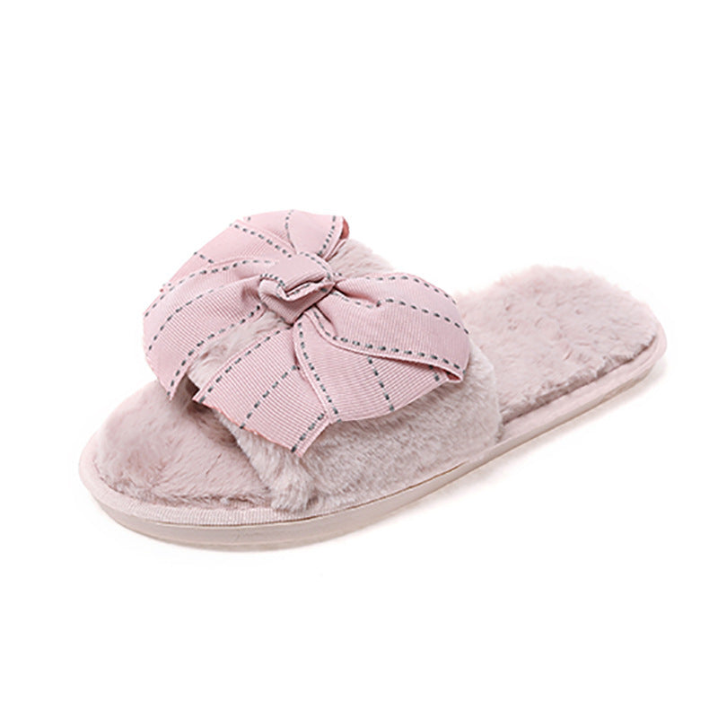 Furry Suede Women’s Slippers with Ribbon – Cozy Indoor Elegant Footwear