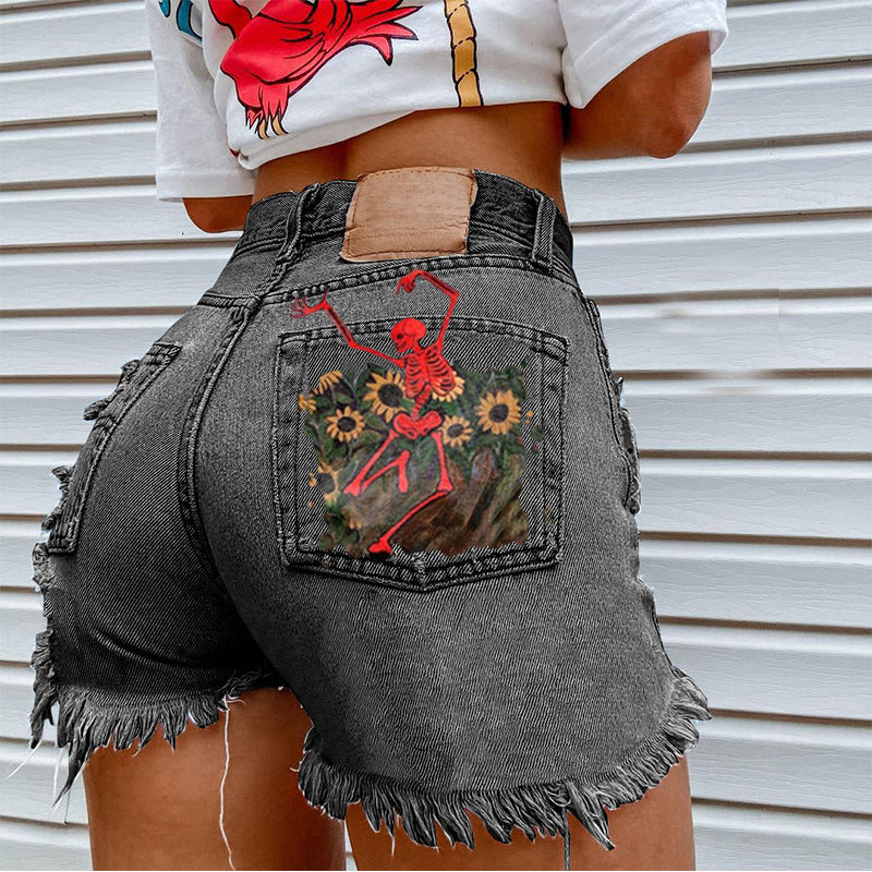Printed Multi-Pocket Denim Shorts Women – Streetwear Summer Outfit