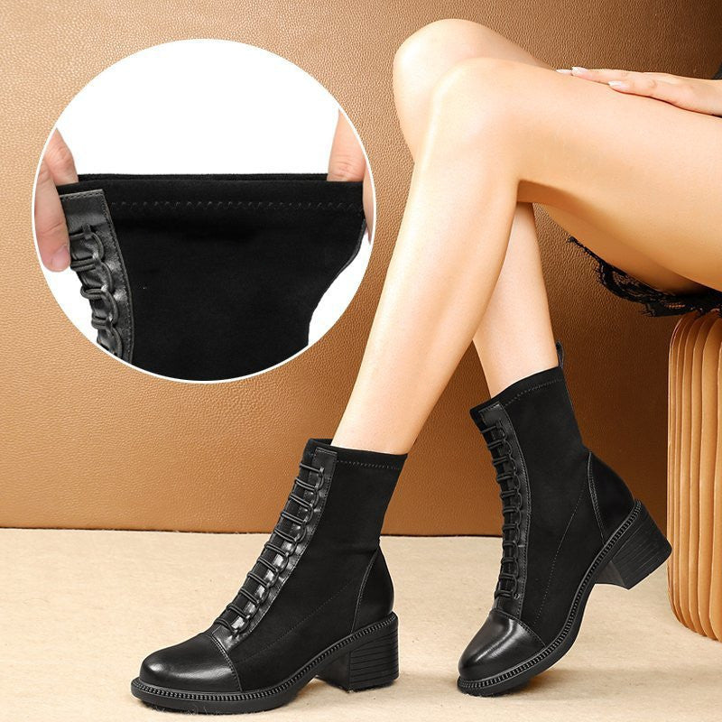 British Motorcycle Style Low Heel Ankle Boots For Women
