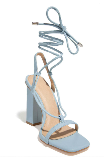 Square Toe Ankle Lace-Up Strappy Sandals | Bold European-American Pumps
