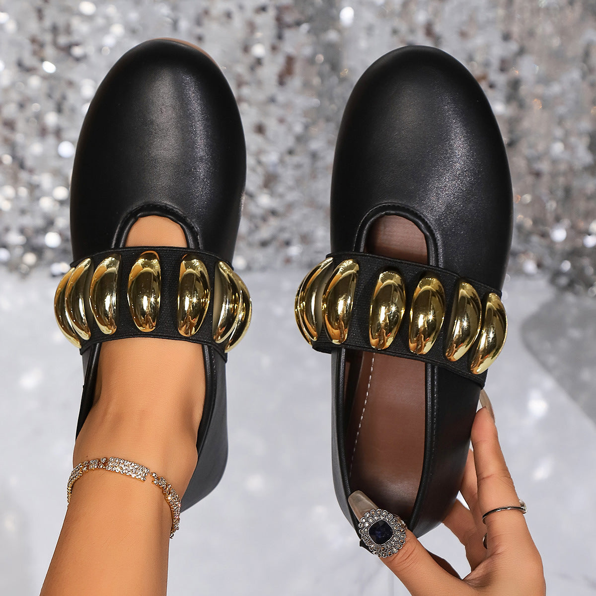 Plus Size Round Head Buckle Flat Pumps | Comfortable Low-Top Flats for Women