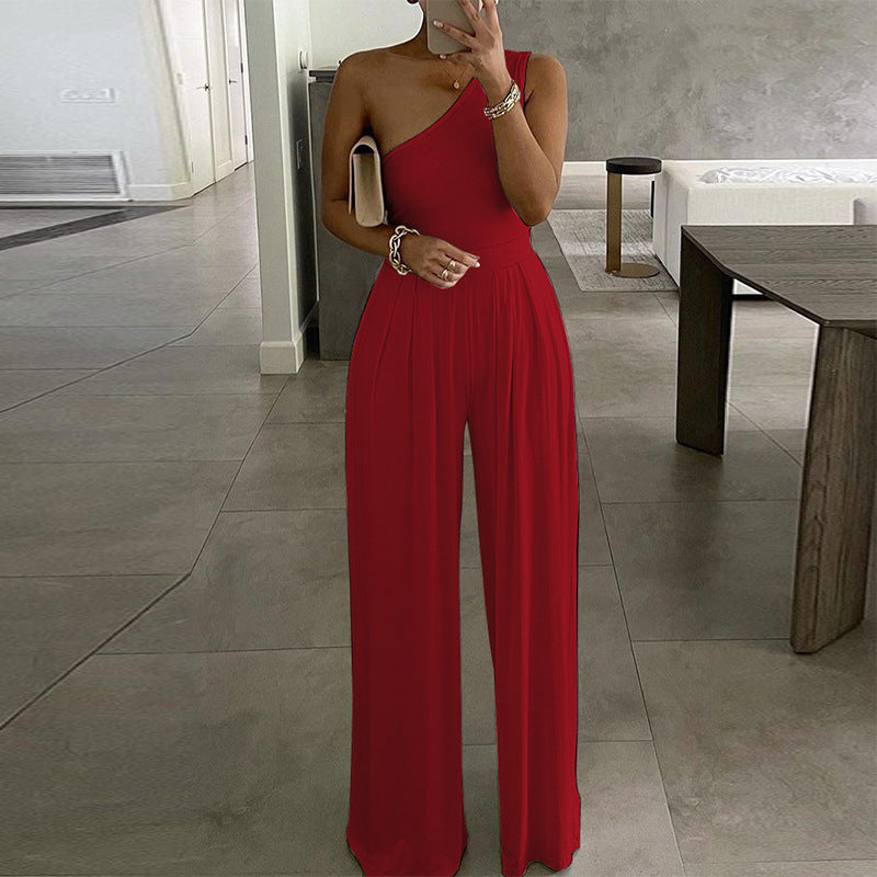 One Shoulder Casual Sleeveless Office Style Jumpsuits