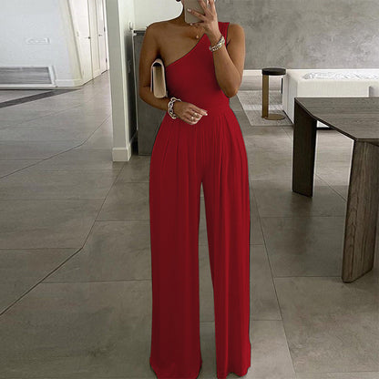 One Shoulder Casual Sleeveless Office Style Jumpsuits