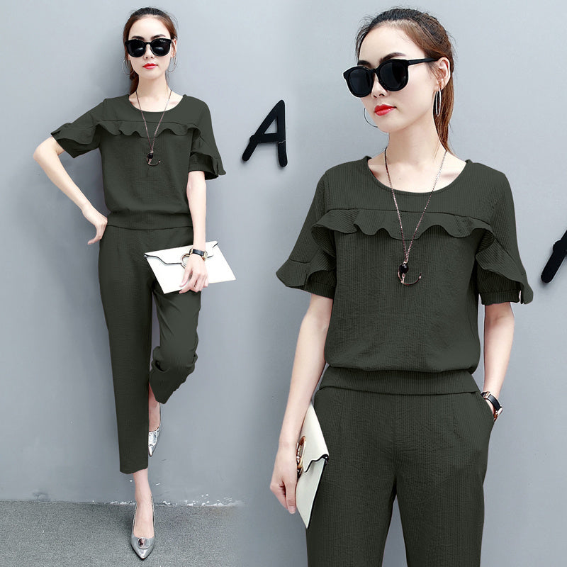 Ruffle Design Top Short Two Piece Outfit Sets