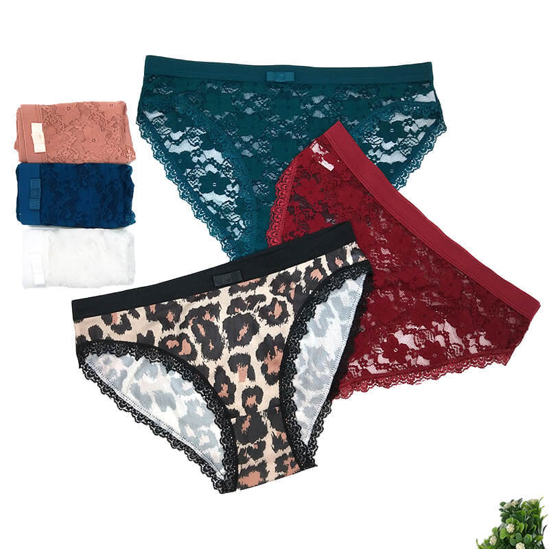Leopard Print Low-Rise Panties – Lace Trim Ladies Briefs with Stretch & Everyday Comfort