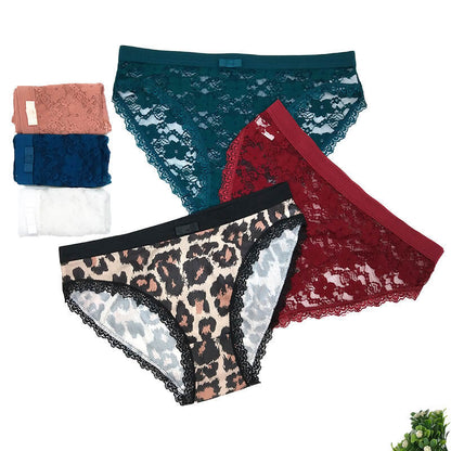 Leopard Print Low-Rise Panties – Lace Trim Ladies Briefs with Stretch & Everyday Comfort