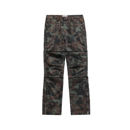 Retro Camouflage Street Trousers – Mid-Waist Straight-Leg Cargo Pants