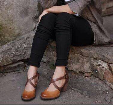 Orange Belt Elegant High Heel Pointed Toe Shoes For Women