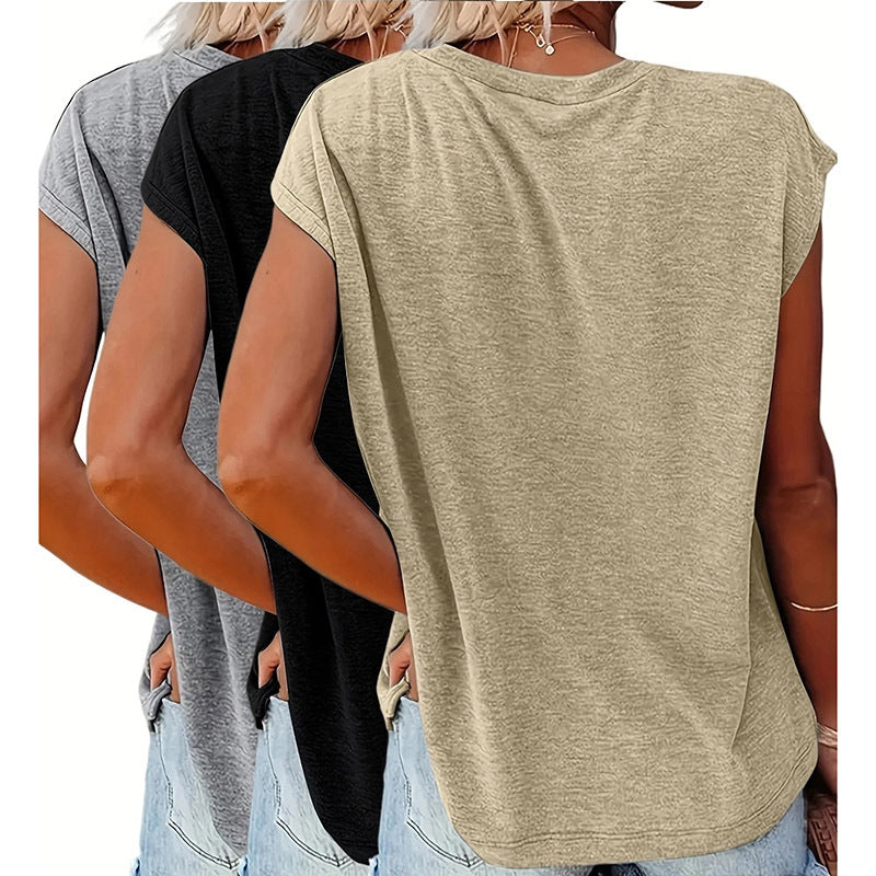 Women’s Cap Sleeve Tops 3-Pack – Lightweight Summer Tees for Casual, Yoga & Everyday Wear