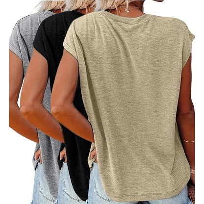 Women’s Cap Sleeve Tops 3-Pack – Lightweight Summer Tees for Casual, Yoga & Everyday Wear