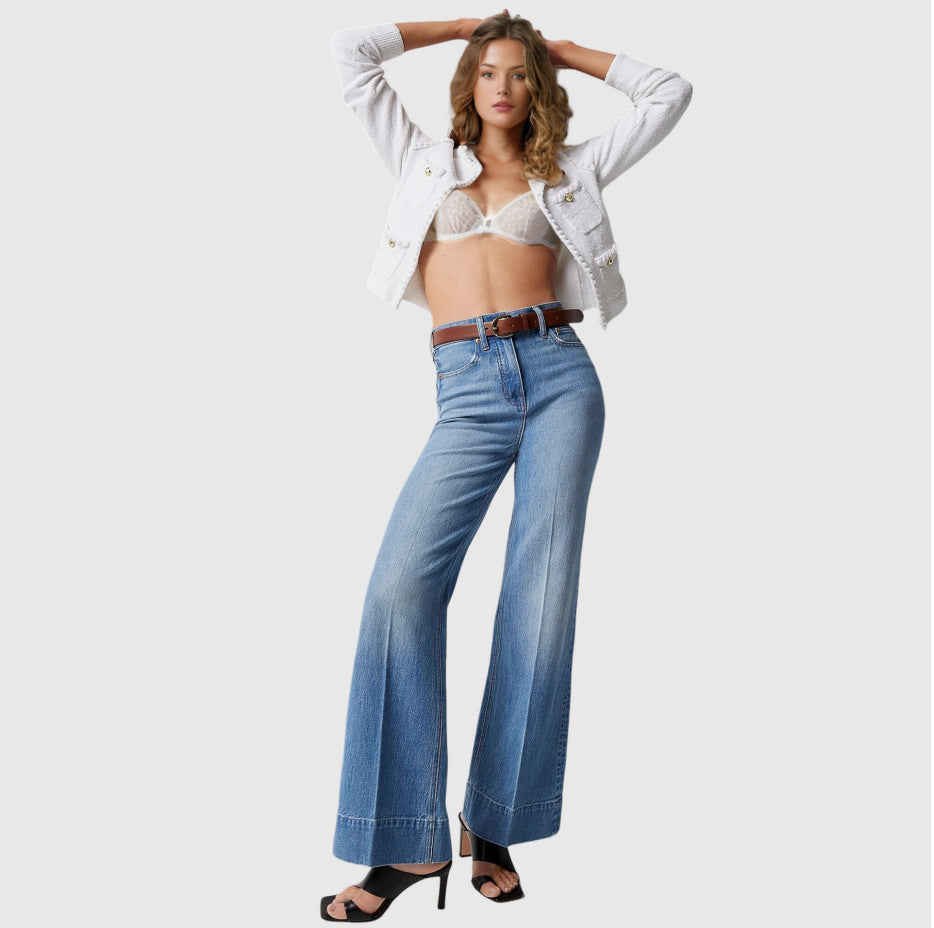Fashion Loose Elastic Denim Trousers – Mid-Waist Relaxed Fit Jeans