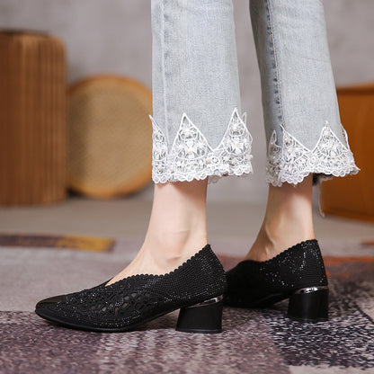 Hollow Mesh Hot Drilling Pumps | Rhinestone Pointed-Toe Sandals for Women