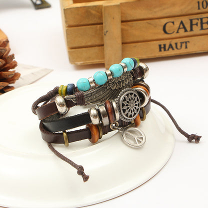Handmade Ethnic-Style Leather Bracelet – Unisex Adjustable Bracelet for Everyday Wear