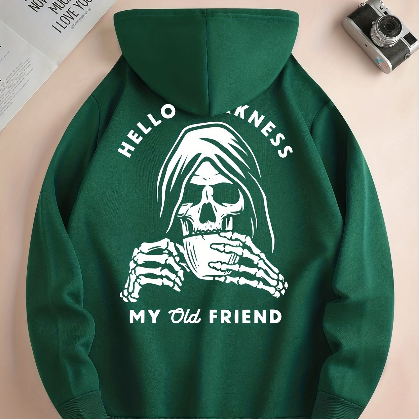 Skeleton Drink & My Old Friend Men’s Hoodie – Cool Graphic Pullover Sweatshirt for Fall/Winter Streetwear