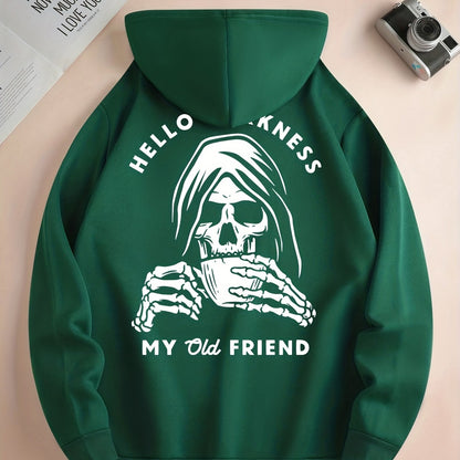 Skeleton Drink & My Old Friend Men’s Hoodie – Cool Graphic Pullover Sweatshirt for Fall/Winter Streetwear