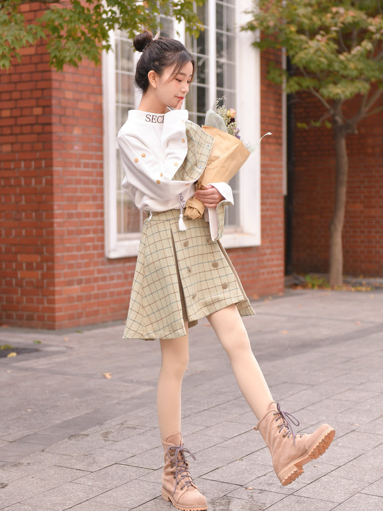 Plaid Woolen High Waist Skirt