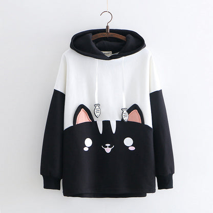Black and White Cat Embroidery Sweater – Playful & Cozy Design