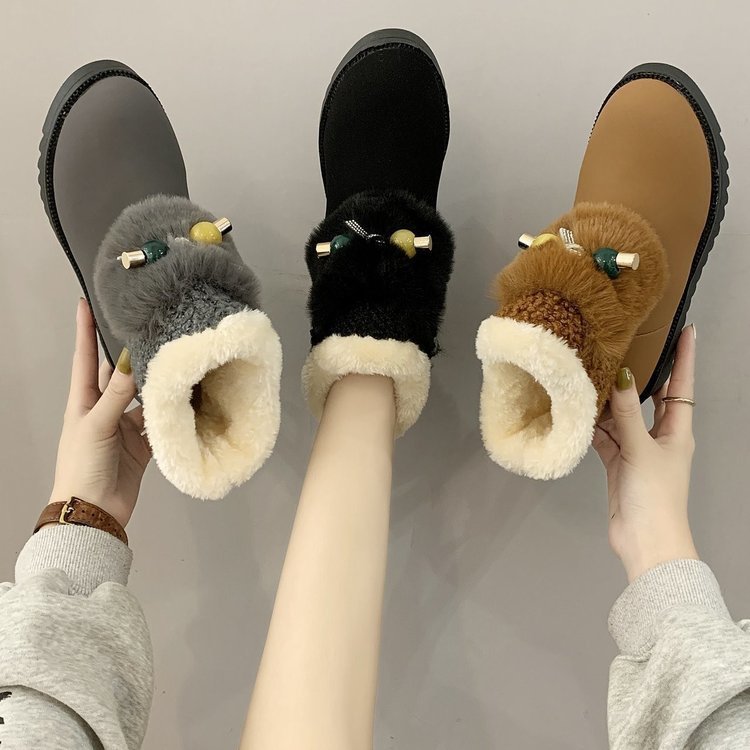 Warm Plush Inside Lace Up Flat Women Ankle Boots