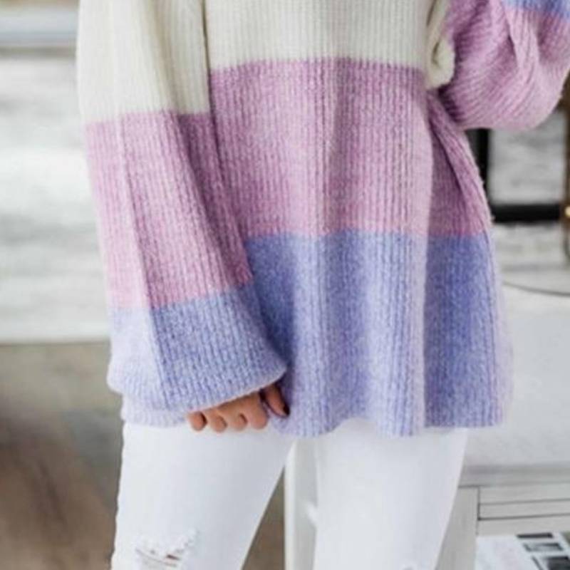 Cozy Striped Mohair Crewneck Sweater – Soft Loose Knit Pullover