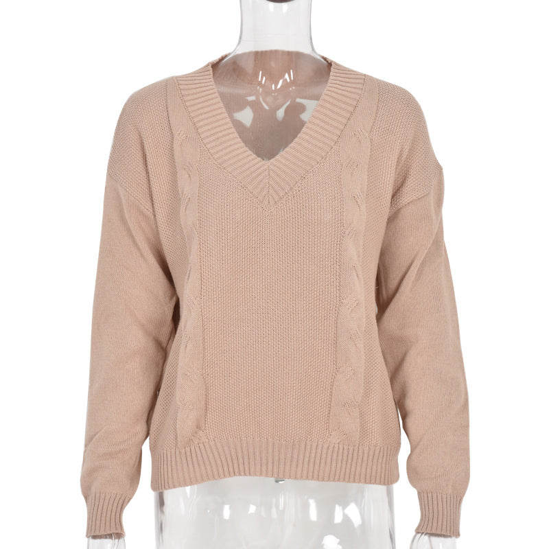 Off Shoulder V-Neck Sweater for Women – Chic Knit Pullover Casual Style