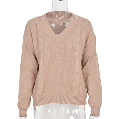 Off Shoulder V-Neck Sweater for Women – Chic Knit Pullover Casual Style