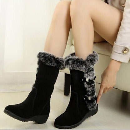 Winter High Lace Up Snow Boots Warm Fur Lined Mid Calf Shoes For Women