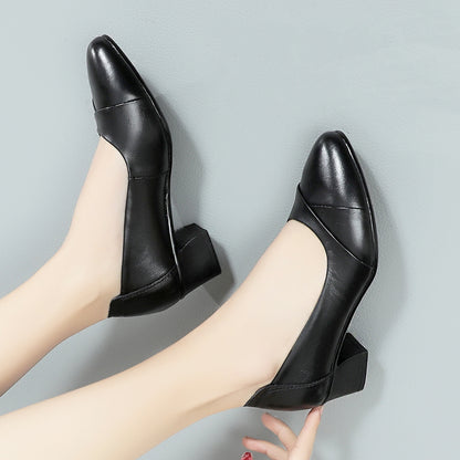 Women’s Cowhide Leather Pumps | Elegant Pointed Toe Black Heels
