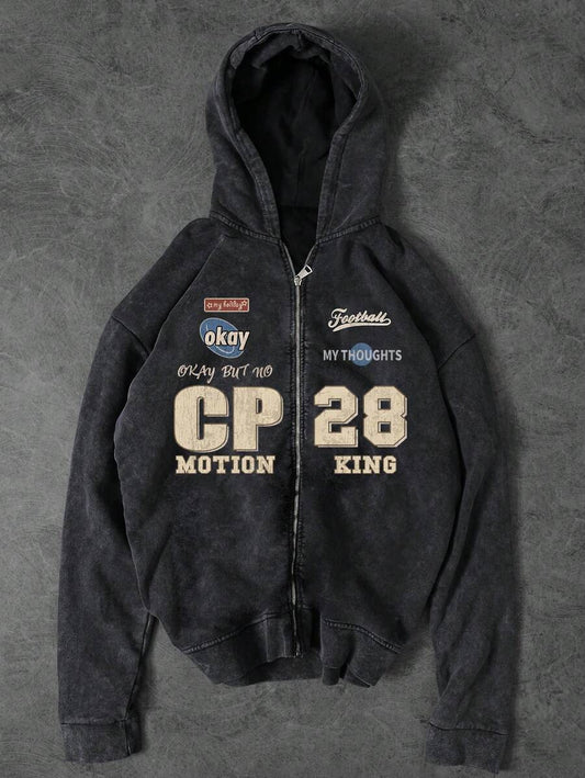 KING 28 My Thoughts Printed Black Zipper Cool Hoodies