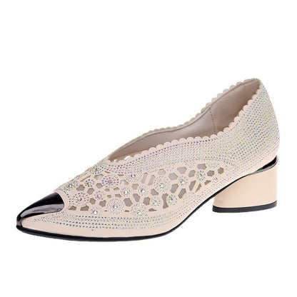 Hollow Mesh Hot Drilling Pumps | Rhinestone Pointed-Toe Sandals for Women