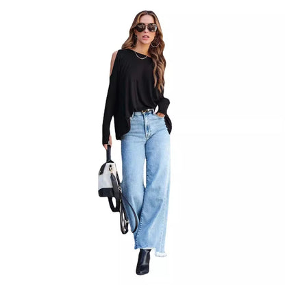 Women’s Fashion Casual Tassel Denim Trousers – Street Style Loose Fit Pants