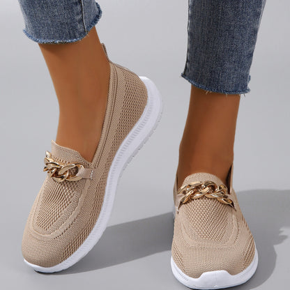 Women’s Lightweight Mesh Sneakers | Breathable Flyknit Flats with Chain Detail