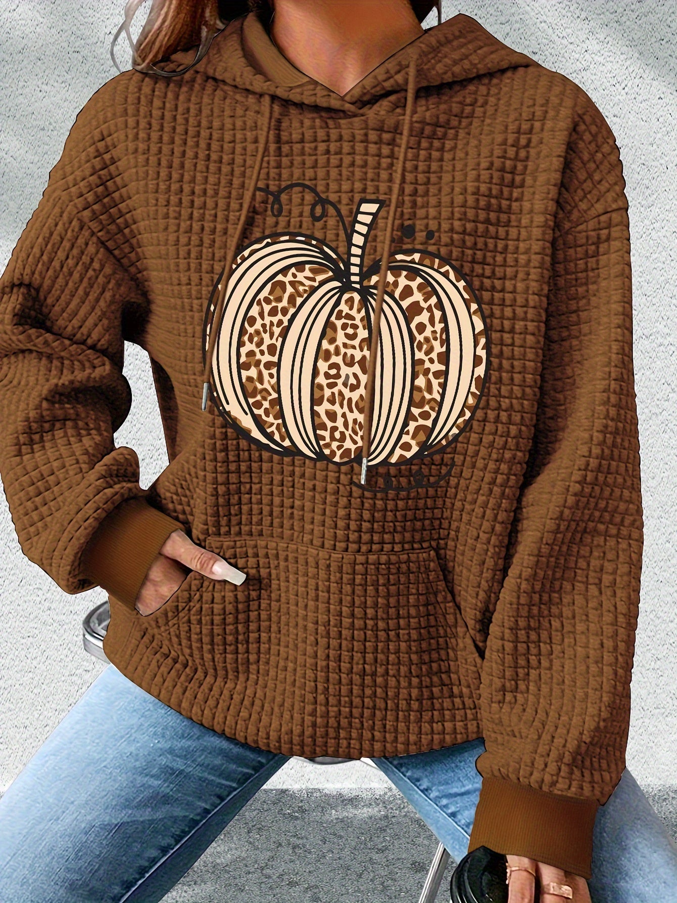 Cozy Pumpkin Print Hoodie for Women – Cute Halloween Pullover Sweatshirt for Fall/Winter Casual Style