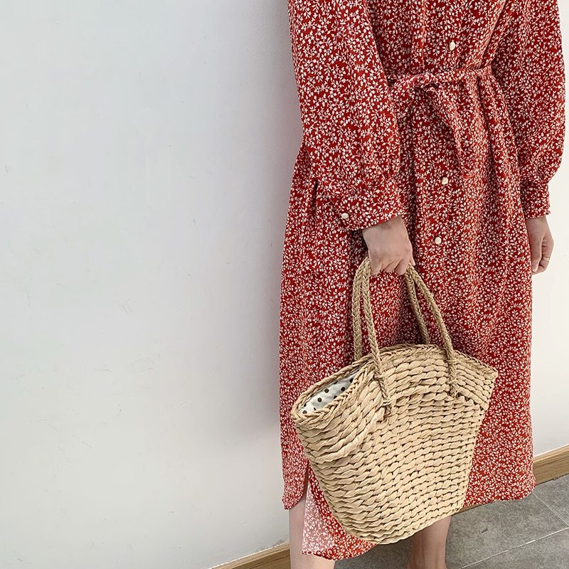Large Dumpling-Shaped Straw Weaving Handbag Versatile